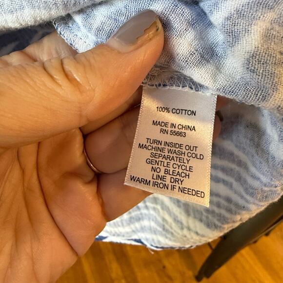 C&C California Cotton 3/4 Sleeve Blue & White Women's Top size Large - Picture 5 of 9